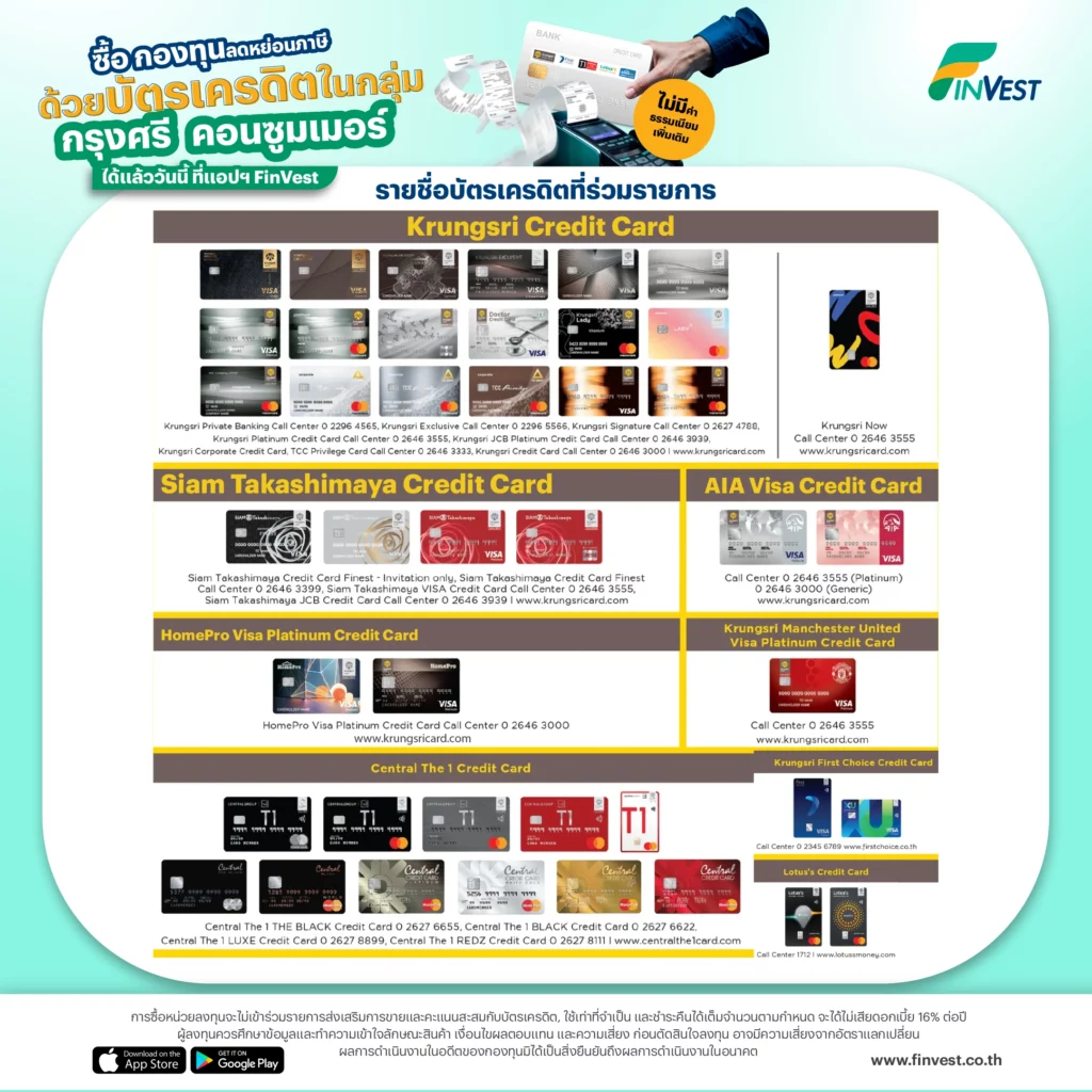 ? ซื้อ กองทุนลดหย่อนภาษี ด้วย บัตรเครดิตในกลุ่มกรุงศรี คอนซูมเมอร์ ได้แล้ววันนี้ ที่แอปฯ FinVest ?