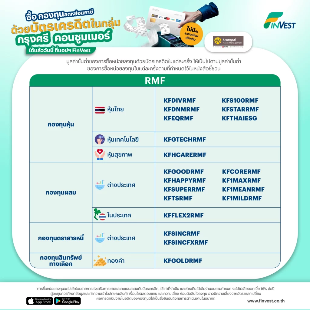 ? ซื้อ กองทุนลดหย่อนภาษี ด้วย บัตรเครดิตในกลุ่มกรุงศรี คอนซูมเมอร์ ได้แล้ววันนี้ ที่แอปฯ FinVest ?