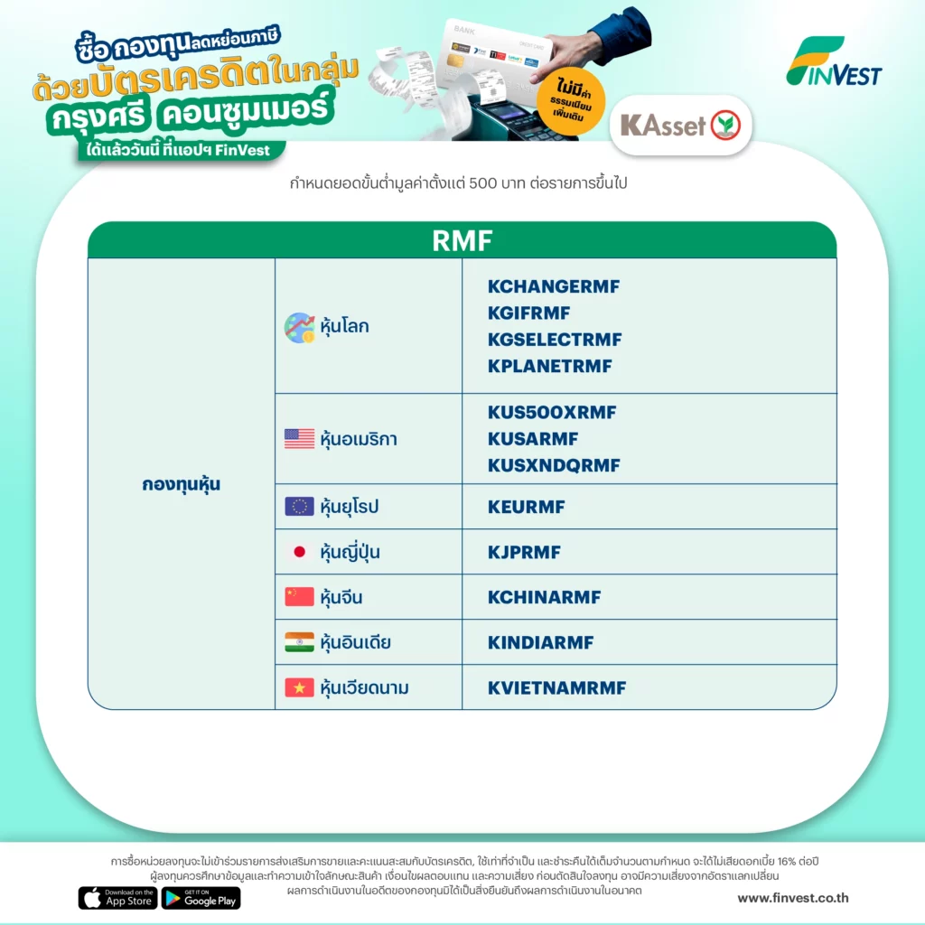 ? ซื้อ กองทุนลดหย่อนภาษี ด้วย บัตรเครดิตในกลุ่มกรุงศรี คอนซูมเมอร์ ได้แล้ววันนี้ ที่แอปฯ FinVest ?